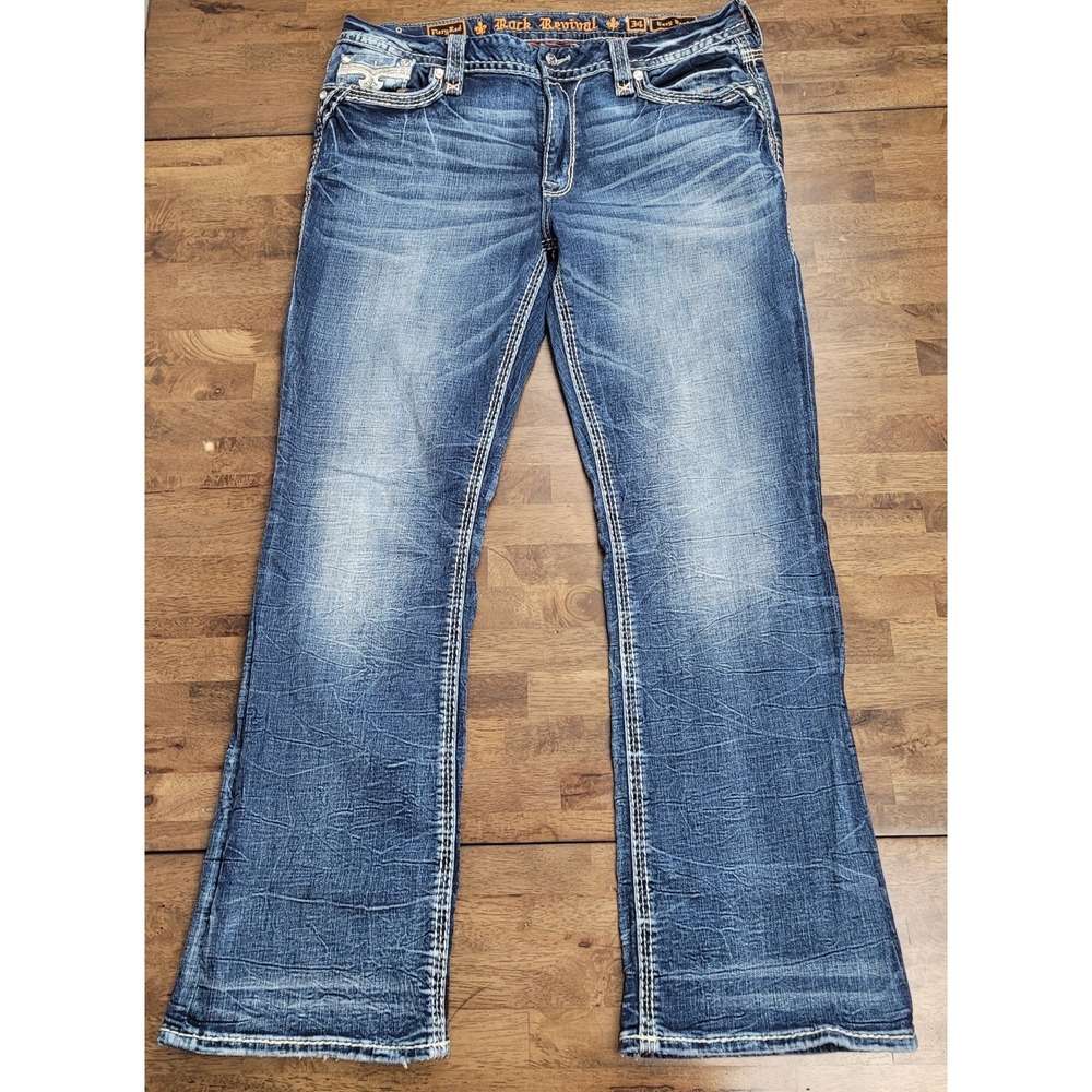 Rock Revival Fiery Red Bootcut Jeans Women's Size 34x30 Distressed EP9884A200A